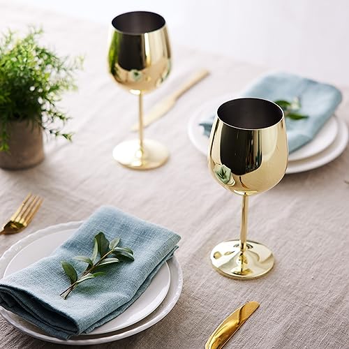 Foto von Oak & Steel - 4 Edelstahl Weingläser (540ml) - Gold - Robust & Unzerbrechlich - Geschenkset für Geburtstage, Hochzeiten & Weihnachten