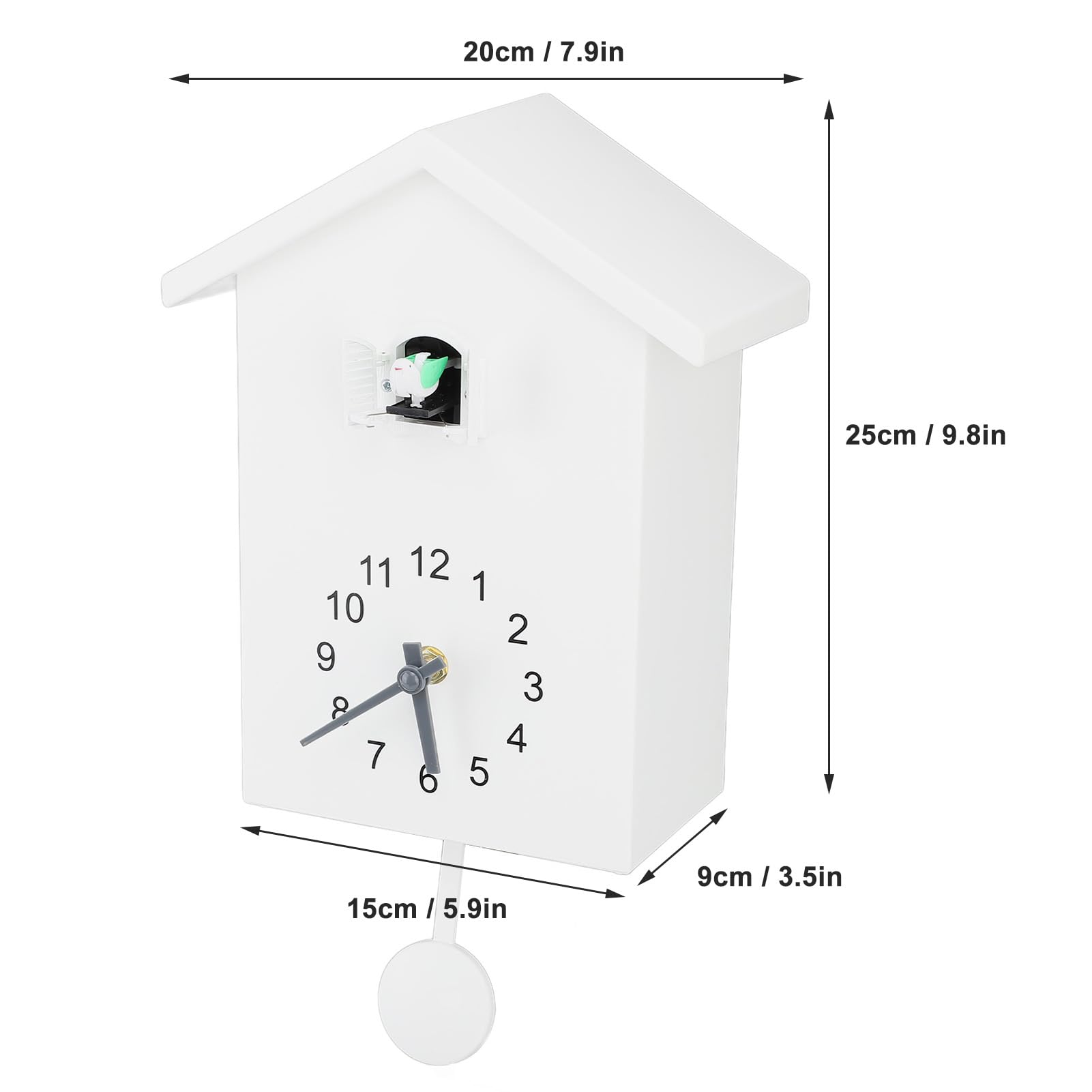 Reloj de Cuco, Reloj de Pared con Forma de Casa de Pájaros con Péndulo, Pequeño y Moderno Llamado de Voz de Pájaro, Estilo Nórdico, Arte de Pared, Péndulo para Colgar en la (White)