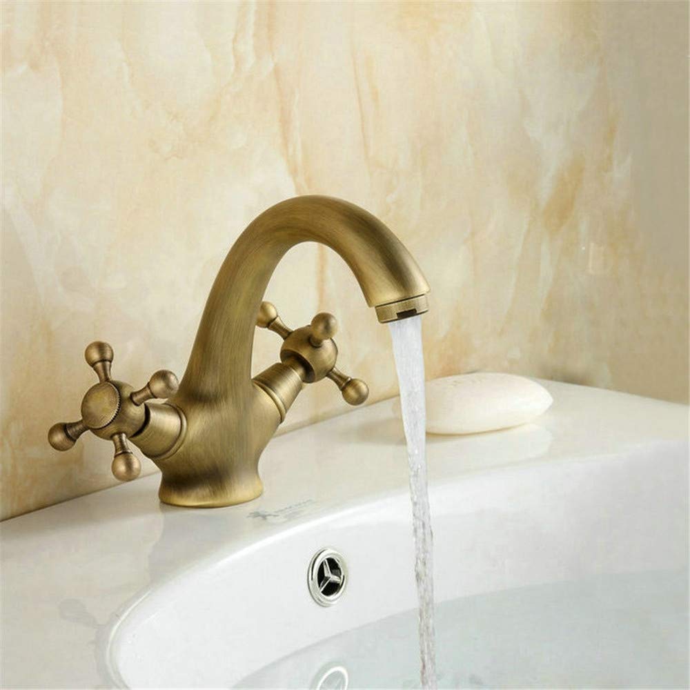 YAWEDASwan Style Bathroom Basin Faucet Hot Cold Mixer Tap Brass Brass Basin Tap Antique Faucets Double Handle ，Antique A