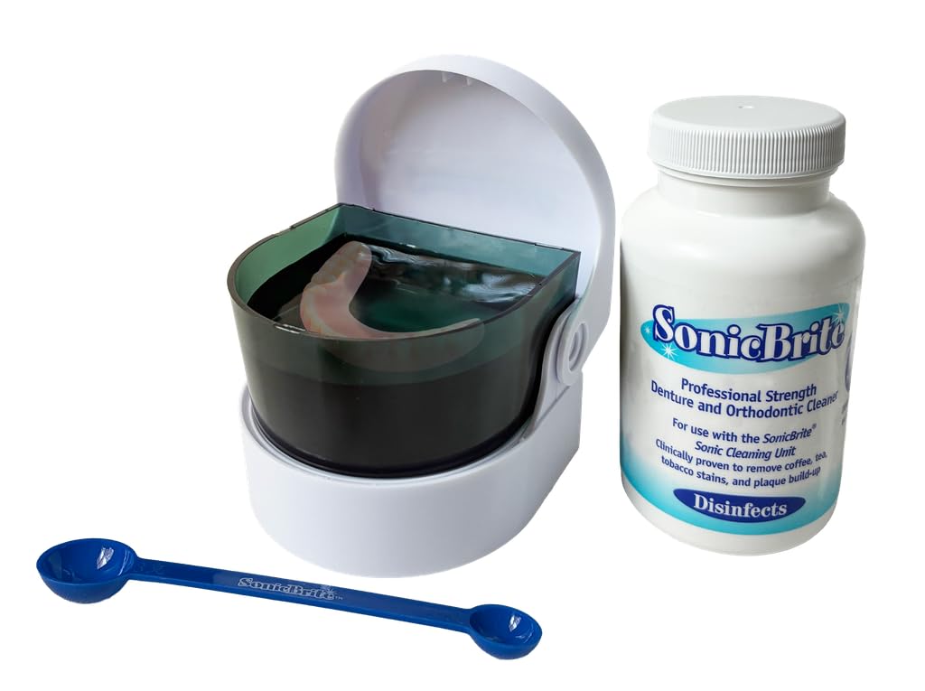 Denture/Retainer Cleaning Kit — Clean any Removable Dental Device with a Powerful Sonic Bath — Cleaner for Night & Mouth Guards, Aligners & More — Powerful Cleaning System