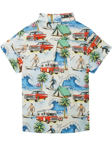 Image of Boys Hawaiian Shirt Kids Button Down Aloha Beach Hawaii Tops 5-14Y | Quick Dry, Breathable, Cooling & Lightweight, For Summer Vacation Holiday, Fourth of July, Youth, Teen, Shark, Dinosaur