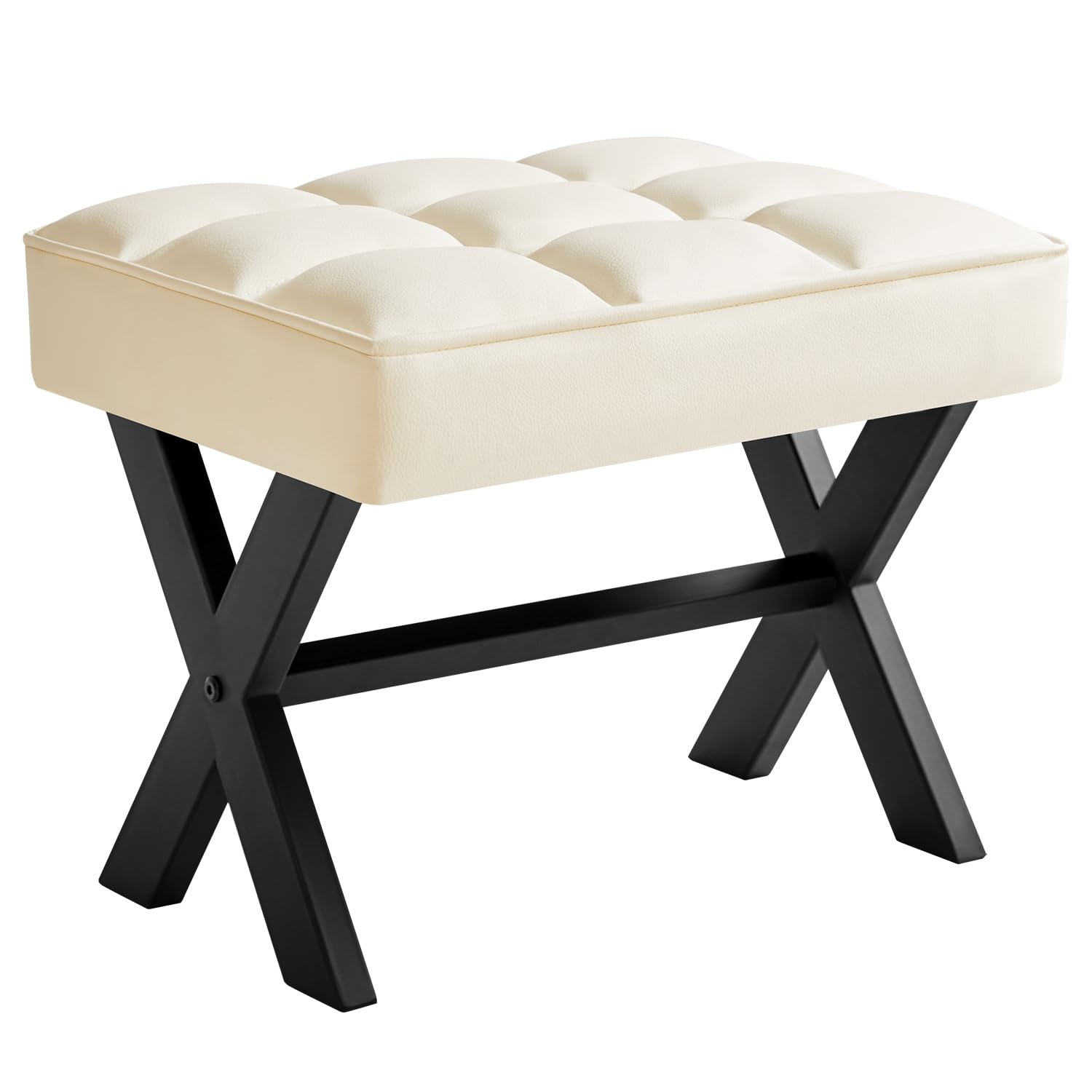 IBUYKE Taburete pequeño de 12 Pulgadas de Altura, Taburete Cuadrado de PU con Patas X metálicas, Multifuncional para mesas de Borde pequeño, Taburete de Paso en Sala de Estar, Blanco WBD012W