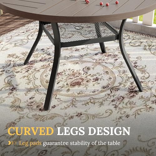 Image of VICLLAX Round Patio Table with Adjustable Umbrella Hole for 6, All Weather Metal Outdoor Dining Table for Lawn Garden, 47.2 inch Outdoor Coffee Table, Grey Wood-Like Tabletop