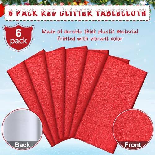 Image of FunnyPars 6 Pack Iridescent Red Plastic Tablecloth,Glitter Disposable Laser Rectangle Table Covers,Red Holographic Foil Table Cloth Christmas Birthday Wedding Anniversary Party Decorations,54x108Inch