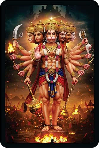 Image of BerryBox Panchmukhi Hanuman MDF Sticker Wall Frame Door Vastu Dosh Rectification Remedy Of Home, Office And Factory MDF Photo Poster with self adhesive tape 4x6 inch (Style 9)