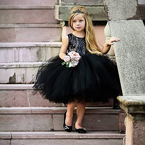 Agqt AG7057_FG_B_70_CA Infant Baby Girls Christmas Dresses Flower Girl Dress Birthday Tutu Dress Kids Sleeveless Tulle Princess Dresses Formal Party Gowns Dress Black Size 3-6 Months thumb #1