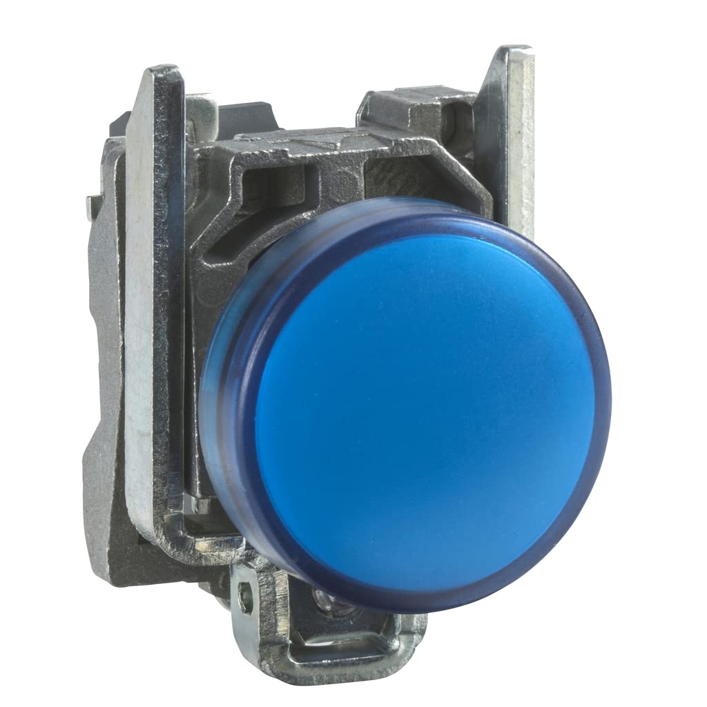 Schneider Electric Harmony XB4 - Pilot Indicator Light, Metal, Plain Lens, Integral LED, Industrial Control, 24 V AC/DC, XB4BVB6, Blue