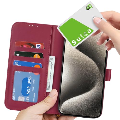 Image of for iPhone 15 Pro Max Case Wallet with Card Holder,for iPhone 15 Pro Max Wallet Case for Women Men,PU Leather Shockproof Magnetic Buckle Stand Flip Phone Case-Red