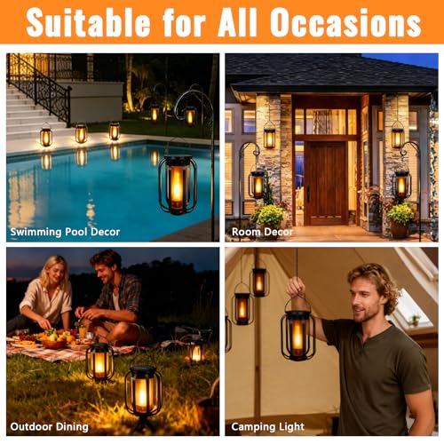 2 Pack Solar Lantern Lights Outdoor Waterproof Flickering Flame Light, Solar Lights with Dual Charging (USB/Solar) & 4 Modes Hanging Camping Light for Yard Patio Path Tree Porch Garden Decoration by MINIAO - Image 3
