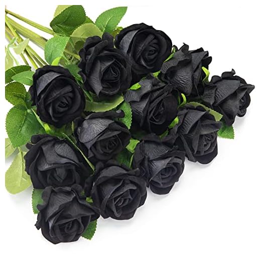 OWLKELA 12 Flores Artificiales de Rosas Negras, Flores de Tallo Largo Único, Flores Decorativas Realistas para Bodas, Jardín, Decoración de Fiesta de Cumpleaños de Fiestas Familiares (Negro)