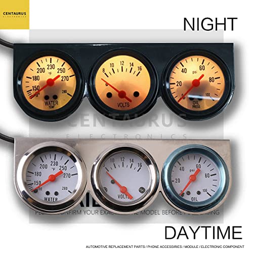 Centaurus 3 In 1 Car Meter Auto Gauge Triple Gauge Kit,Voltage Gauge Water Temp Gauge Chrome Oil Pressure Sensor 12V 52Mm（Voltmeter + Water Gauge + Oil Press Gauge) #TOP2