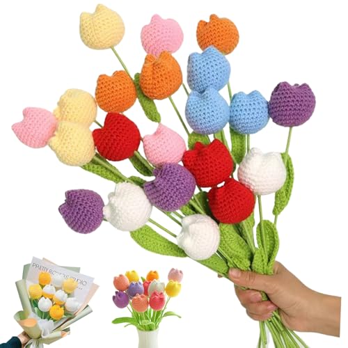 造花 チューリップ 花束 手織り ニットフラワー 手芸モール 人工チューリップ DIY 手芸ギフト 柔らかい おしゃれ 飾り 糸手編みブーケ 部屋 インテリア 装飾 贈り物 誕生日 記念日 母の日 教師の日 結婚式 撮影道具 バレンタインデー (各色1本(