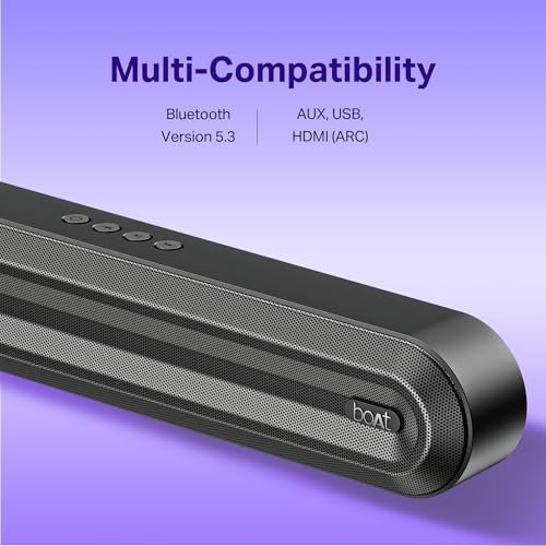 Image of Boat Aavante 2.1 300, 40W Signature Sound, 2.1 CH w /Wired Subwoofer, Multiple Ports, EQ Modes, Remote Control, Bluetooth Sound bar, Home Theatre Soundbar Speaker (Premium Black)