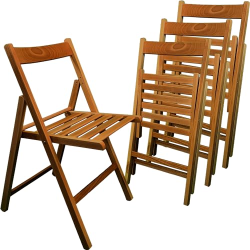 Sicignano | Juego de 4 sillas plegables clásicas compactas de madera de haya de nogal 43 x 49 x 79 cm de altura – Cómodas fáciles de llevar, para camping, jardín, playa, terraza, balcón, fabricado en