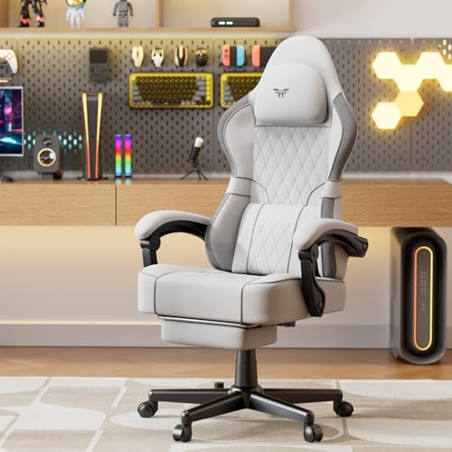 Soontrans Linen Fabric Gaming Chair, Racing Office Computer Desk Chair,Ergonomic Gamer Chairs for Adult, High Back Comfortable Video Game Chair with Footrest and Massage Lumbar Cushion