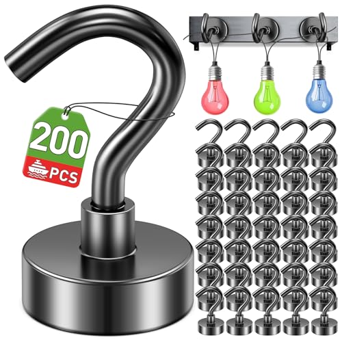 200 Pack Magnetic Hooks Heavy Duty, Strong Magnet Hooks for Cruise Cabin, Magnet Hooks for Refrigerator, Magnetic Hooks for Hanging, Magnets for Cruise Walls, Home, Kitchen, Black