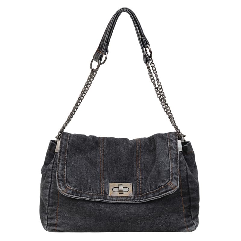 Image of Large Denim Purses for Women Denim Tote Bag Casual Retro Crossbody Lightweight Shoulder Bag Canvas Handbags