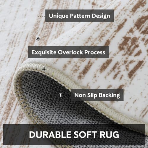 4x6 Area Rugs for Living Room Machine Washable Rug Distressed Indoor Carpet Neutral Moroccan Boho Rug Ultra Soft Area Rug for Bedroom Dining Room Playroom Office, Brown