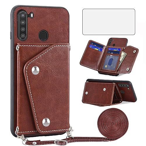 Étui Samsung Galaxy A21 en cuir avec porte-cartes et sangle à bandoulière