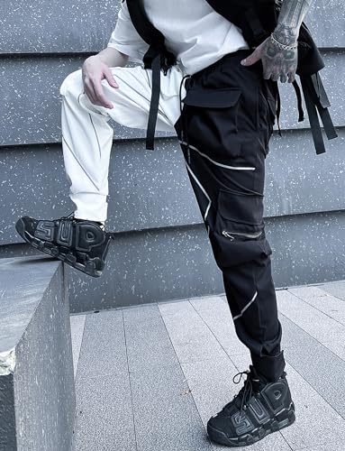 MOKEWEN Men's Two Tone Color Block Wild Techwear Ankle Band Casual Cargo Pants with Pockets4