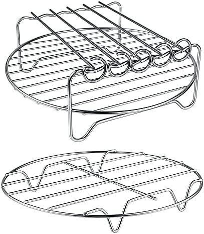 HSimple Air Fryer Rack XL Air Fryer Accessories Set Of 2, Double Layer Rack with Skewer, Stackable Metal Holder