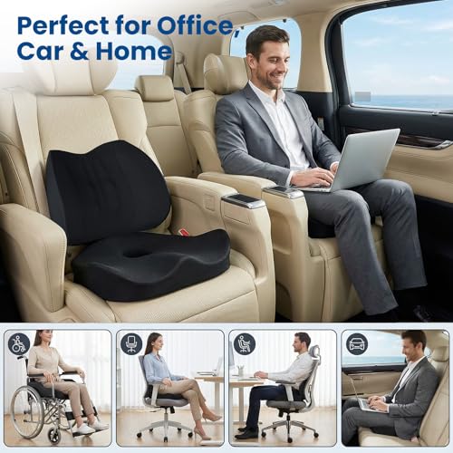 Seat Cushion Lumbar Support Pillow for Office Chair, X Large Memory Foam Chair Cushions for Sciatica Tailbone Pain Relief Coccyx Pad for Wheelchair, Car, Home, Office, Desk — view 5