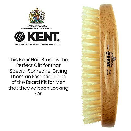 Kent Mg3 Finest Men's Hair Brush & Beard Brush For Skin Care - 100% Natural White Boar Bristle Brush For Mens Grooming, Scalp Brush, 360 Wave, And Beard Straightener For Men's Hair Care #TOP3