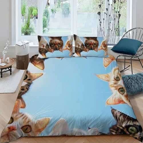 Housse de couette chaton microfibre 3D avec zip pour lit double
