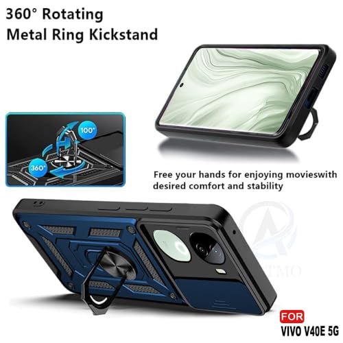 Image of AIBEX Back Cover for Vivo V40e 5G / iQOO Z9s 5G | D10 Tough Armor Case | Sliding Camera Shield | 360 Protection | Kickstand Ring Holder | Military-Grade Shockproof Bumper Case