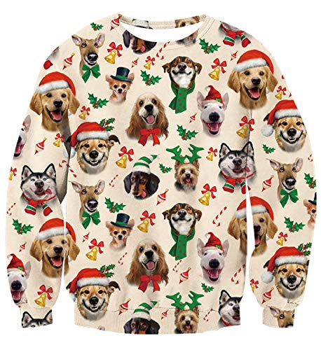 AIDEAONE Weihnachten 3D Hundeier Pullover Rundhals Sweatshirt Grün