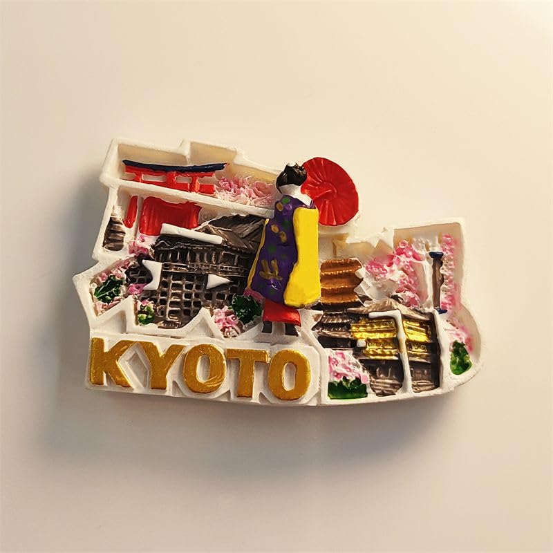 Imán de Resina 3D Kyoto Japón con Diseño de Geisha y Templo miniatura 1