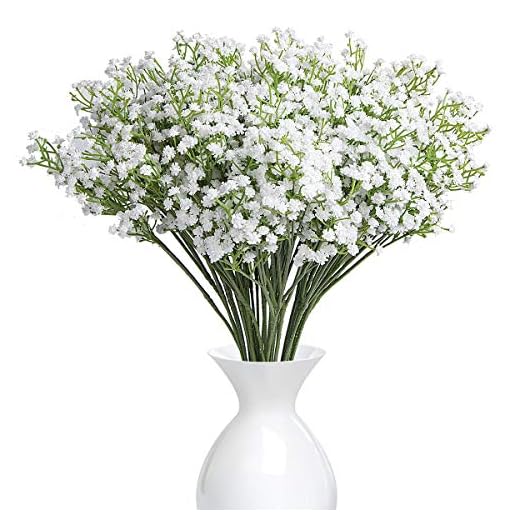 YSBER 10Pcs Baby Breath/Gypsophila Artificial Fake Silk Plants Wedding Party Decoration Real Touch Flowers DIY Home Garden(White)