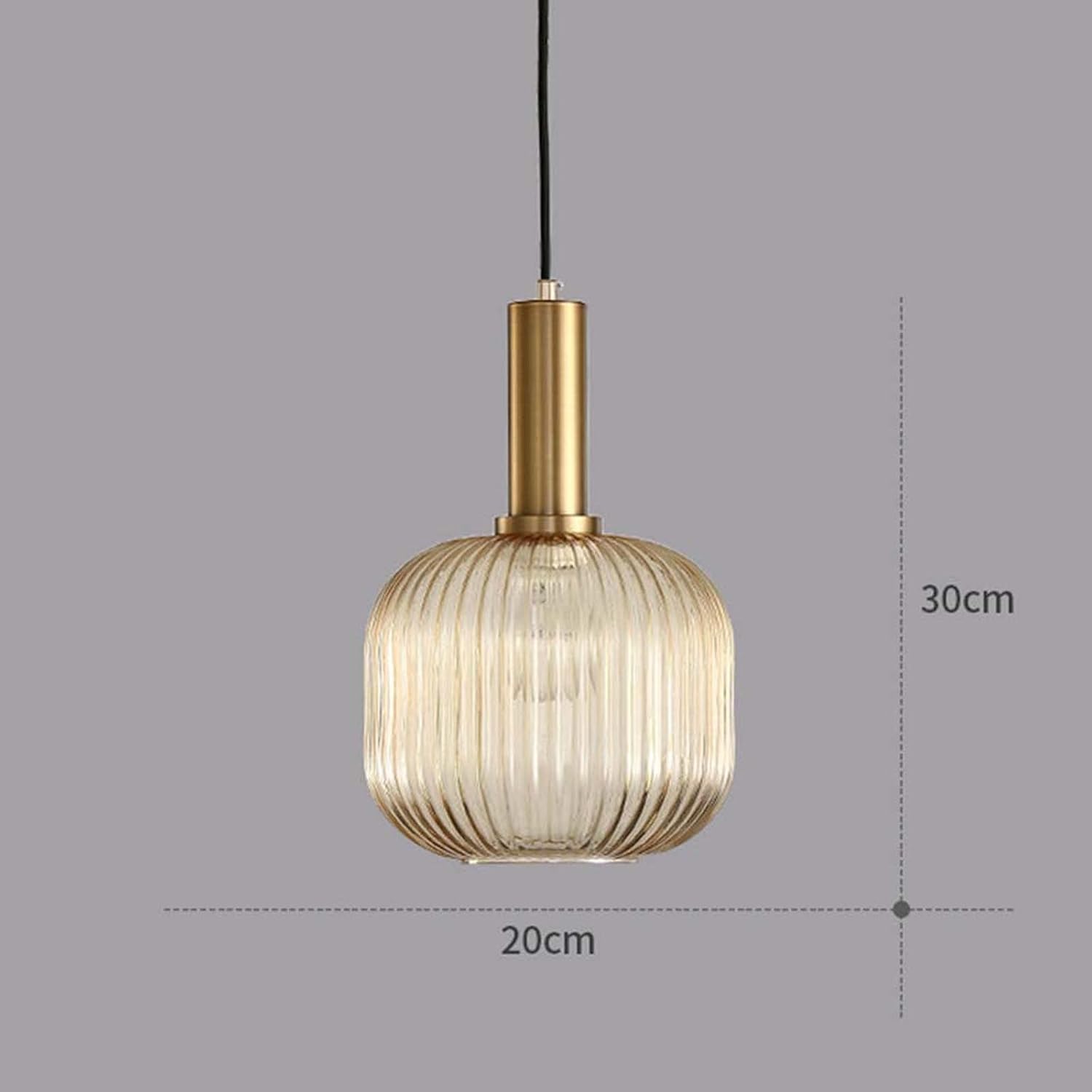 Industrial Vintage Glass Pendant Lighting Brass Finish Modern Retro Drop Ceiling Light Hanging Lamp for Bedroom Dining Room Kitchen Island (Amber, 7.9 Inches)