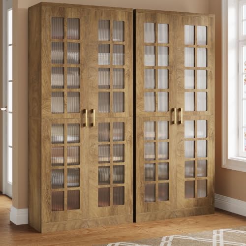 Image of Tribesigns Tall Shoe Cabinet Set of 2, 8-Tier Modern Shoe Storage Cabinet | Shoe Rack Cabinet with Adjustable Shelves, Stable and Sturdy, Tall Shoe Organizer for Entryway, Hallway, Closet, Wood Color