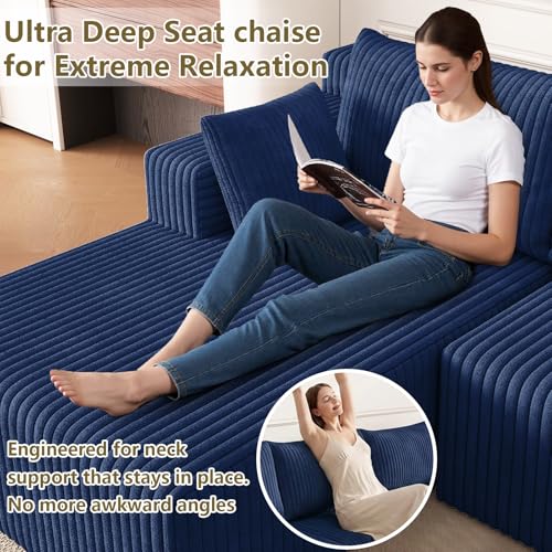 Image of 124 inch Modular Sectional Sleeper Sofa, Boneless Cloud Couch for Living Room, U Shaped 3 Seat Sofa with Deep Seat, Free Combination, Couch in a Box, No Assembly Required (Blue)