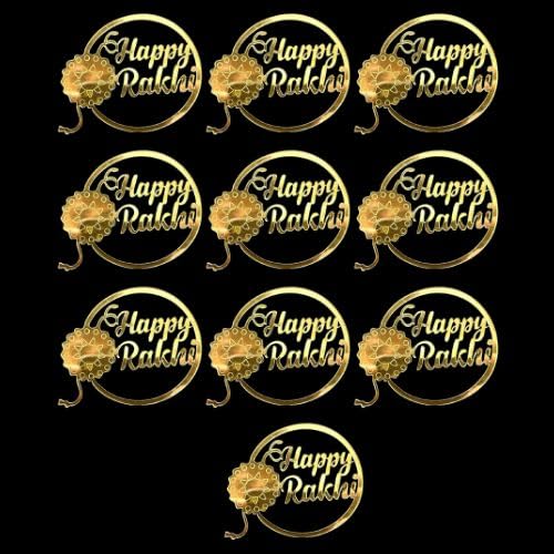 Happy Rakhi Golden Acrylic Cutout, Tags for hampers, Scrapbook, Boxes, Cards | 10 pc in a Pack | Size - 3.5 by 3 inch | Design#2-image-4