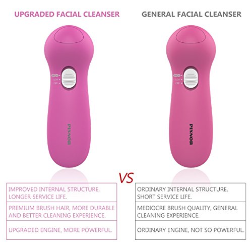 Face Brush, PIXNOR P2017 New 7in1 Facial Cleansing Brushes Waterproof and Electric for Deep Cleansing, Gentle Exfoliating, Removing Blackhead and Massaging (Rosy Red)