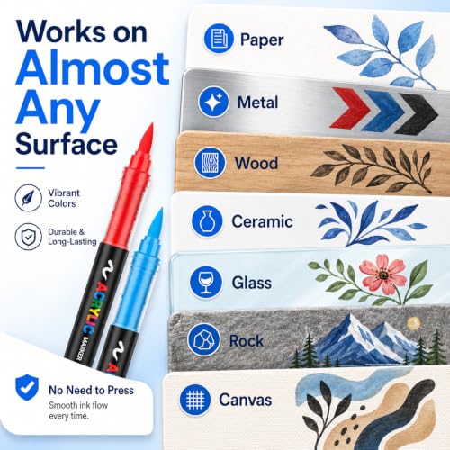 Image of Amamao - 120 Colors Acrylic Paint Markers with Soft Brush Tip for Wood, Stone, Canvas, Glass, Fabric, Egg, Painting on Stones and Crafts
