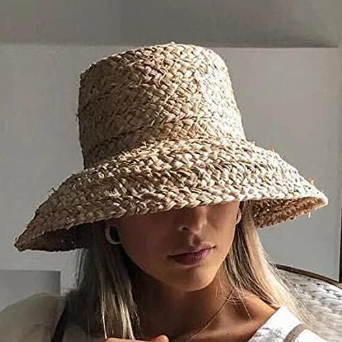Sombreros de playa hechos a mano para mujer, estilo retro, plano, de ala grande, sombrero de paja para mujer, para exteriores, sol, playa, verano