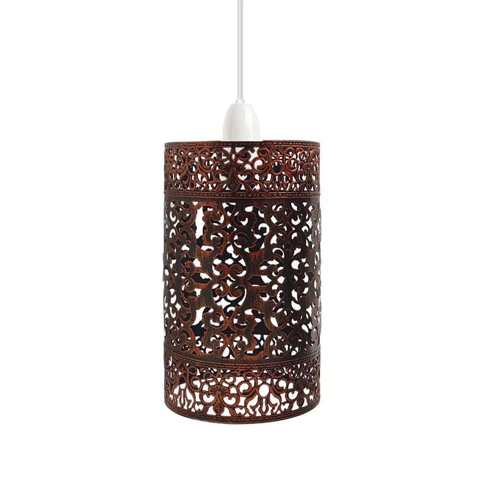 Industrial Easy Fit Metal Cage Drum Lampshade Ceiling Pendant Light with Reducer Plate for Living Room, Bedroom, Kitchen, Dining Room — image 1