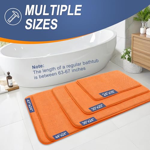 Image of OLANLY Thick Memory Foam Bathroom Runner Rugs 44x24, Extra Soft Absorbent Long Bath Rug, Quick Dry Bath Mat, Non-Slip, Machine Washable Mat for Bathroom, Tub and Shower, Home Decor Accessories, Orange