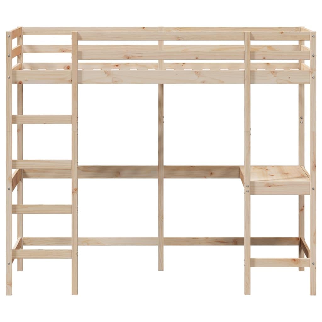Letto a soppalco con scrivania in legno di pino, legno massello di pino con scrivania 100 x 200 cm, per ragazzi e adulti