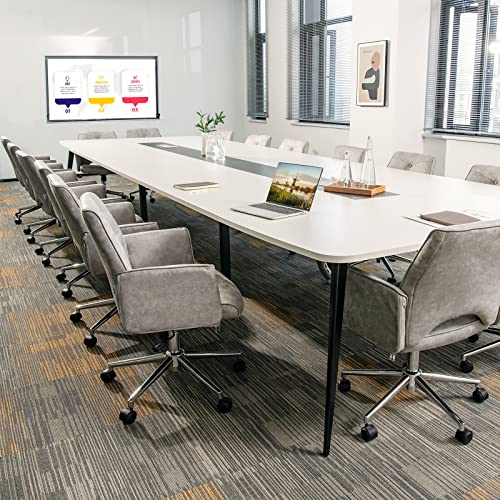 Costway Ergonomic Home Office Chair, Height-Adjustable Faux Leather Computer Desk Chair W/Rolling Casters & Armrests, Upholstered Mid-Back Swivel Accent Chair For Home, Office, Study, Grey #TOP7