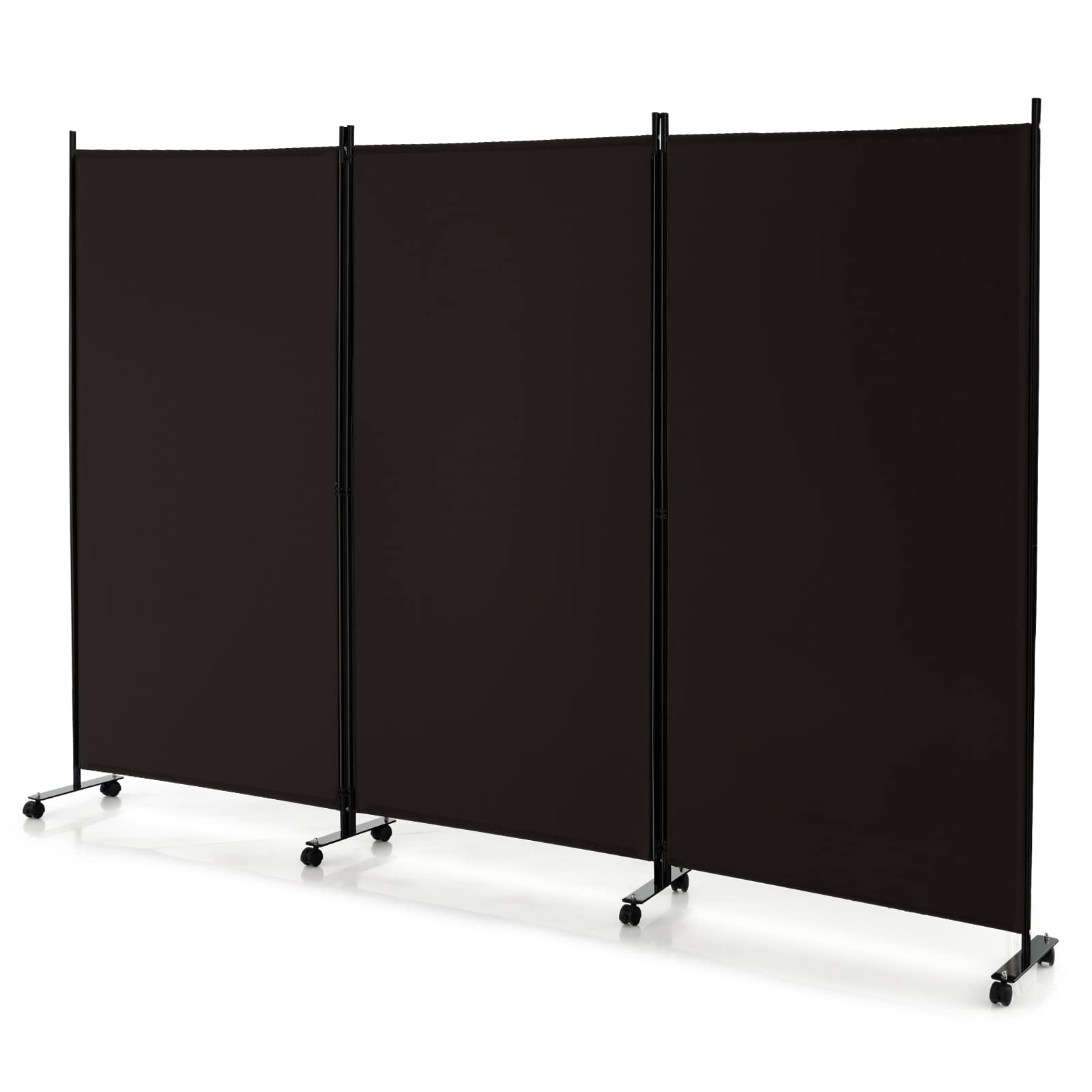 GIANTEX 262 x 180 cm - Paravent de séparation de pièce avec roulettes - en 3 Parties - Autonome - Pliable - Mur Espagnol - en Tissu - Fer - Protection privée pour Chambre à Coucher (Marron)