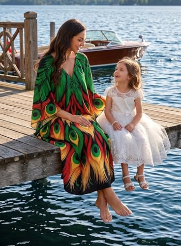 Image of Yanziliu Kaftan Dress for Women,Plus Size Hawaiian Batwing Sleeve Beach Cover Up Summer Swimsuit Dresses