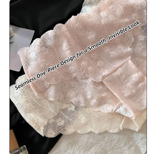 Cute French Floral Tulle Panties,Breathable One-piece Cut Underwear,Cotton Crotch Briefs for Girls,Mid Rise 4-Pack2