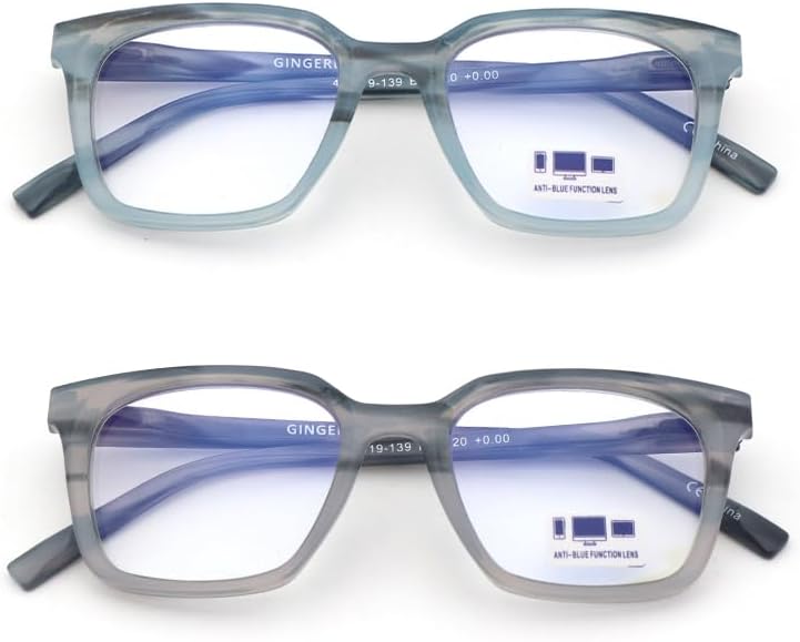Paquete de 2 lentes de lectura con luz azul para hombres y mujeres, lectores de marco cuadrado de moda, lentes de computadora antirreflejos +3.0