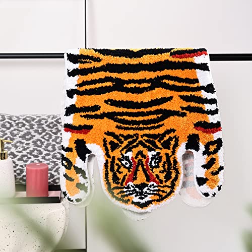 Panstar Tiger Bath Mat For Bathroom, Cute Orange Yellow Tiger Cartoon Bath Mats Non Slip Animal Shaped Absorbent Bathtub Rug Bathroom Plush Shower Rugs #TOP6