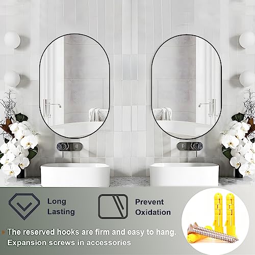 NEUWEABY Oval Bathroom Mirror Wall Vanity Oval Mirrors, 20"x30" Black Bathroom Mirrors for Over Sink Pill Mirrors Capsule Wall Mounted Mirror, Modern Mirror with Metal Frame for Wall Decor by NEUWEABY - Image 8