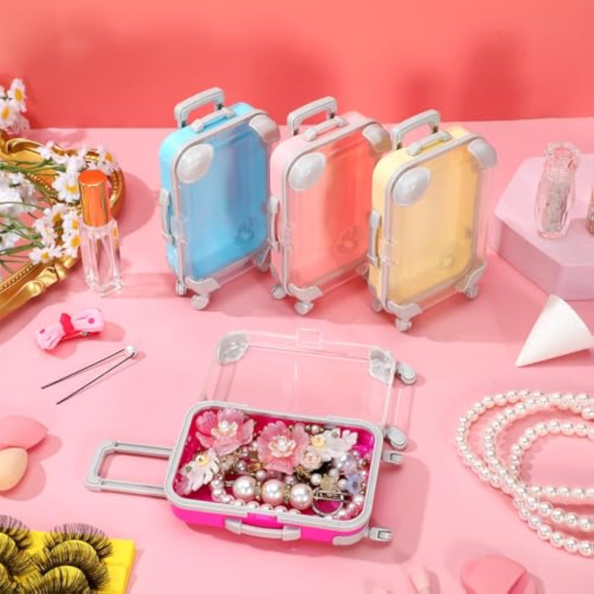 4pcs Mini Makeup Suitcase Lash Storage Boxes